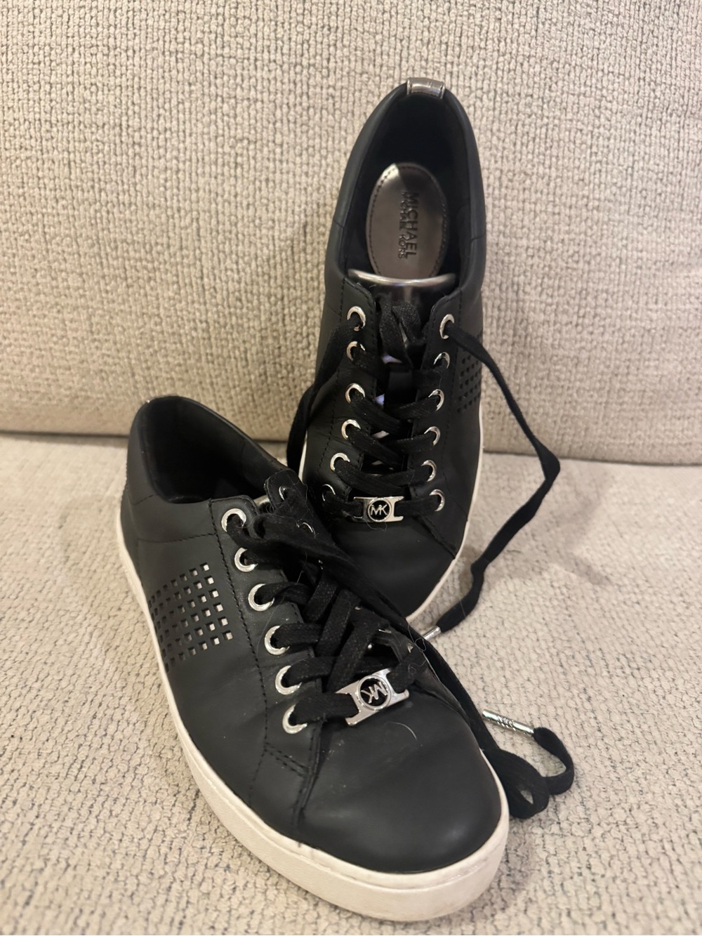 Michael Kors Black Leather Low-Top Sneakers with White Sole